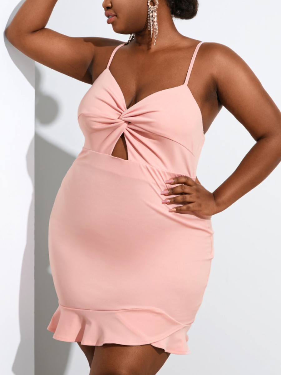 

LW Plus Size Twist Front Flounce Design Cami Dress, Pink