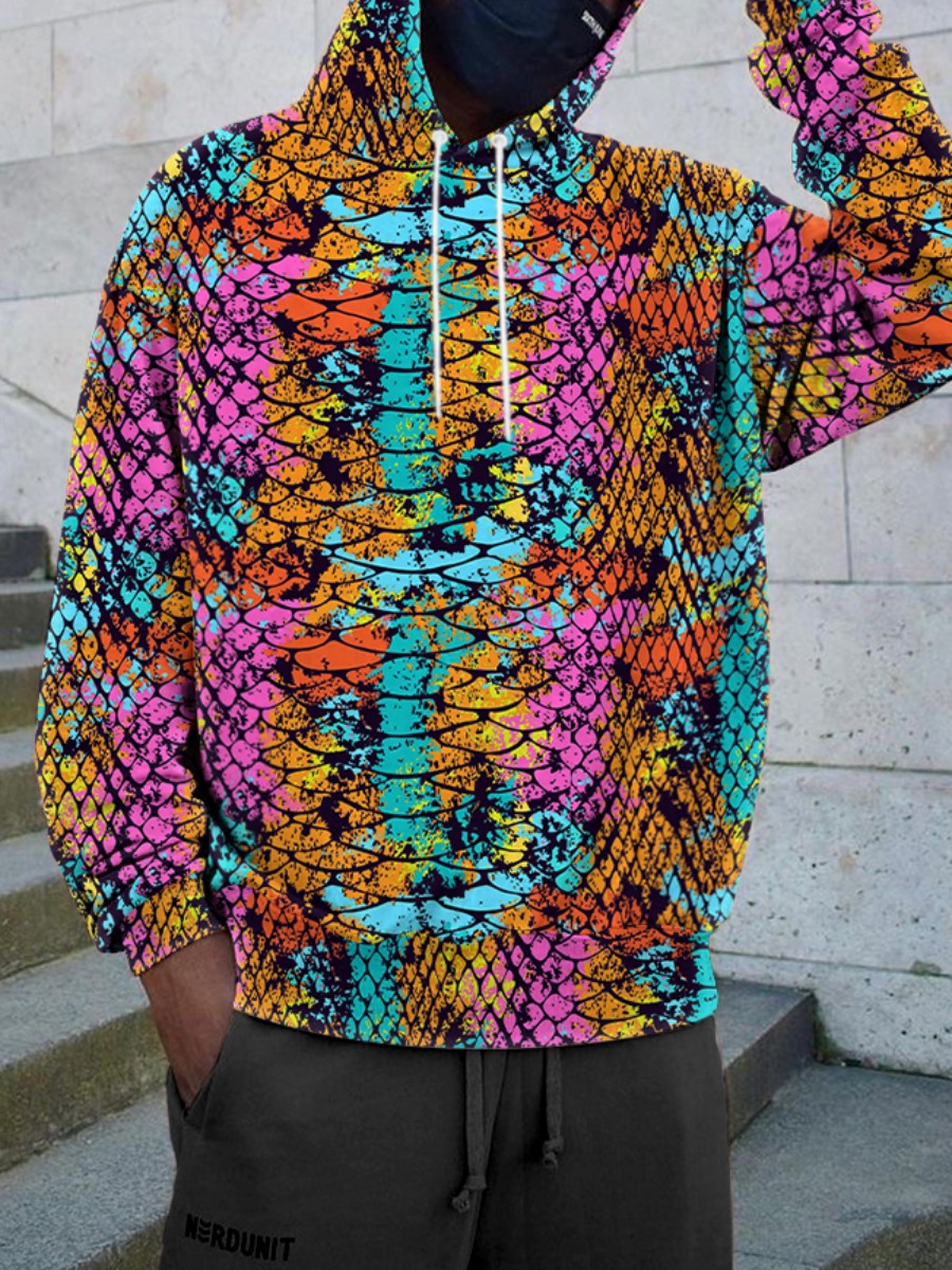 

LW Men Snake Scale Print Oversized Hoodie, Multi