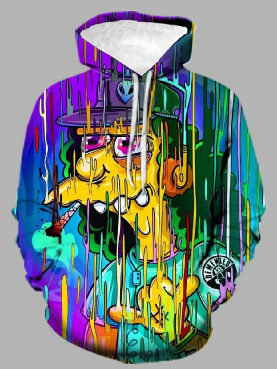 

LW Men Tie-dye Cartoon Print Oversized Hoodie, Multi