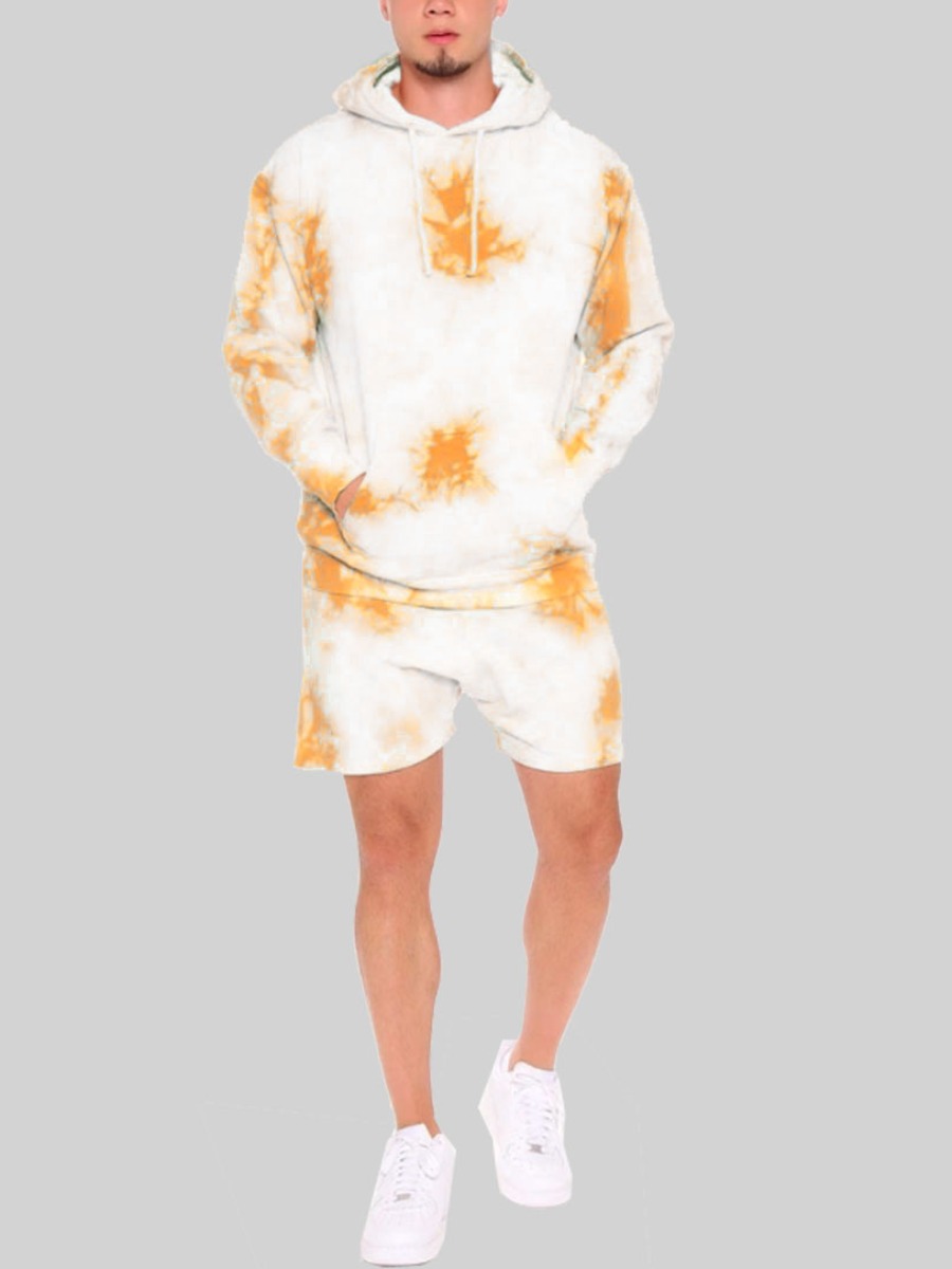 

LW Men Tie-dye Drawstring Oversized Shorts Set, Grey