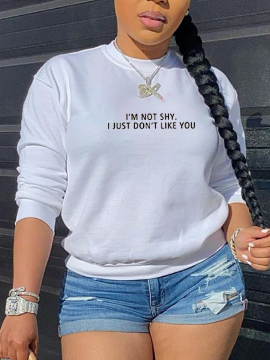 

LW Round Neck Letter Print Hoodie, White