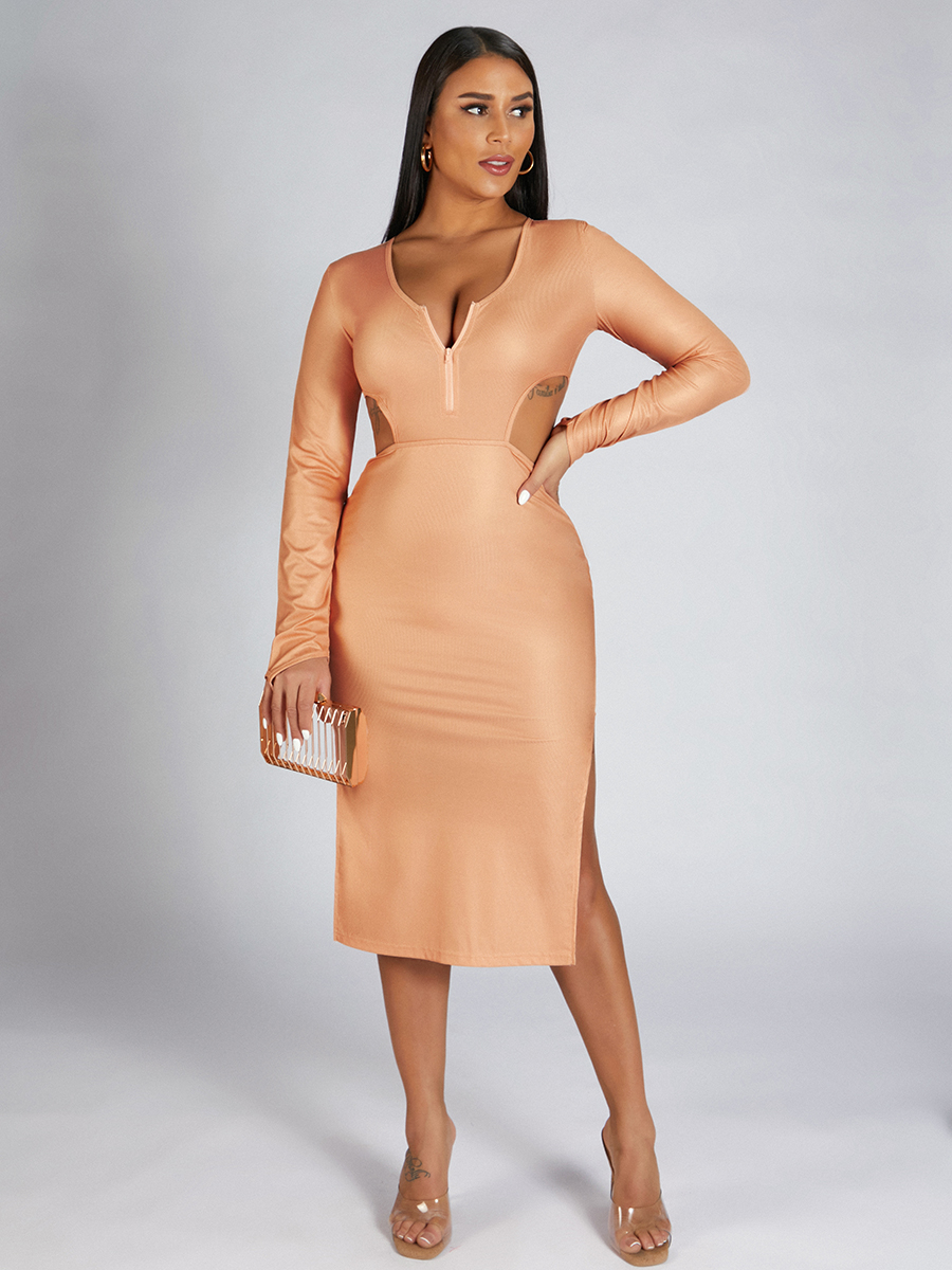 LW SXY Rib-Knit Hollow-out Slit Dress