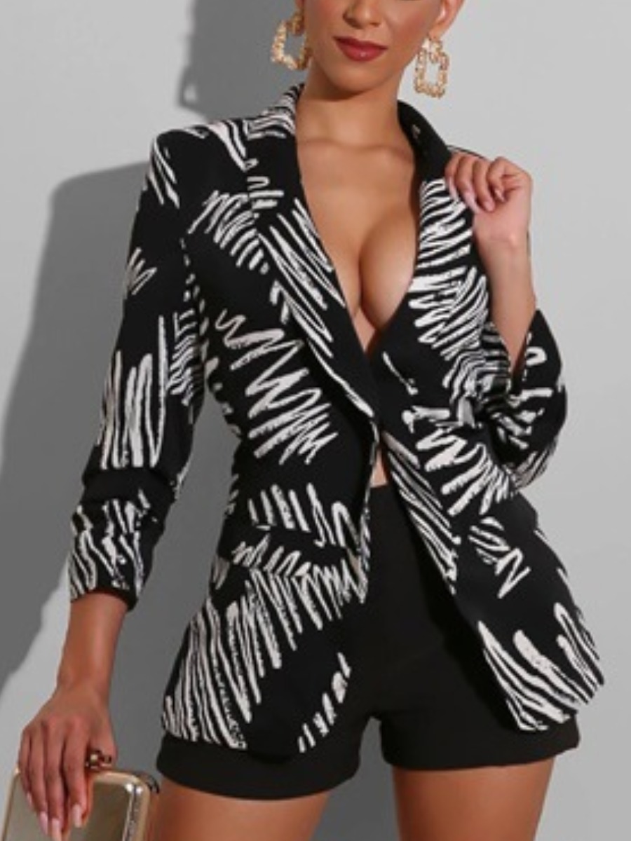 

LW Graffiti Print Button Design Blazer, Black
