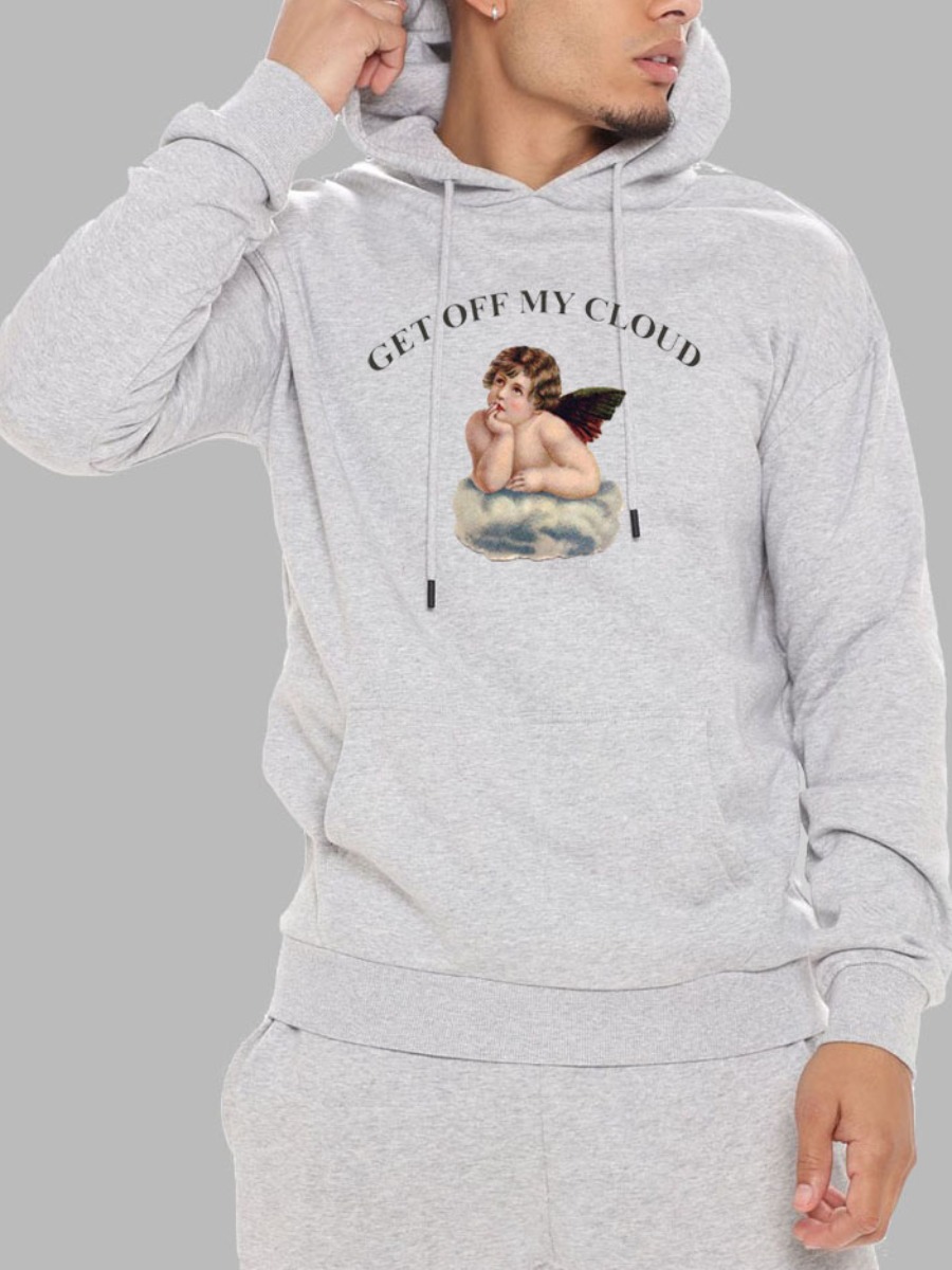 

LW Men Figure Letter Print Oversized Hoodie, Grey