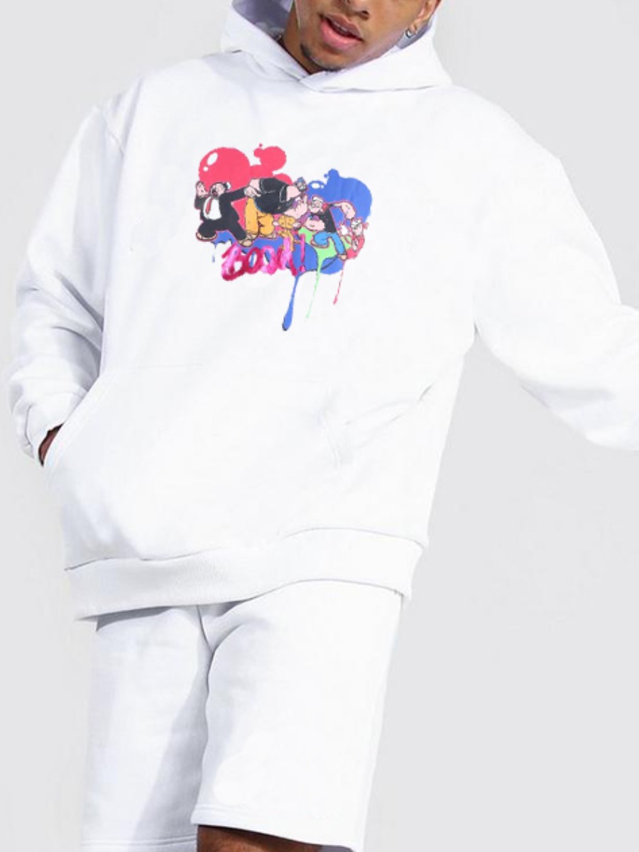 

LW Men Cartoon Print Oversized Hoodie, White
