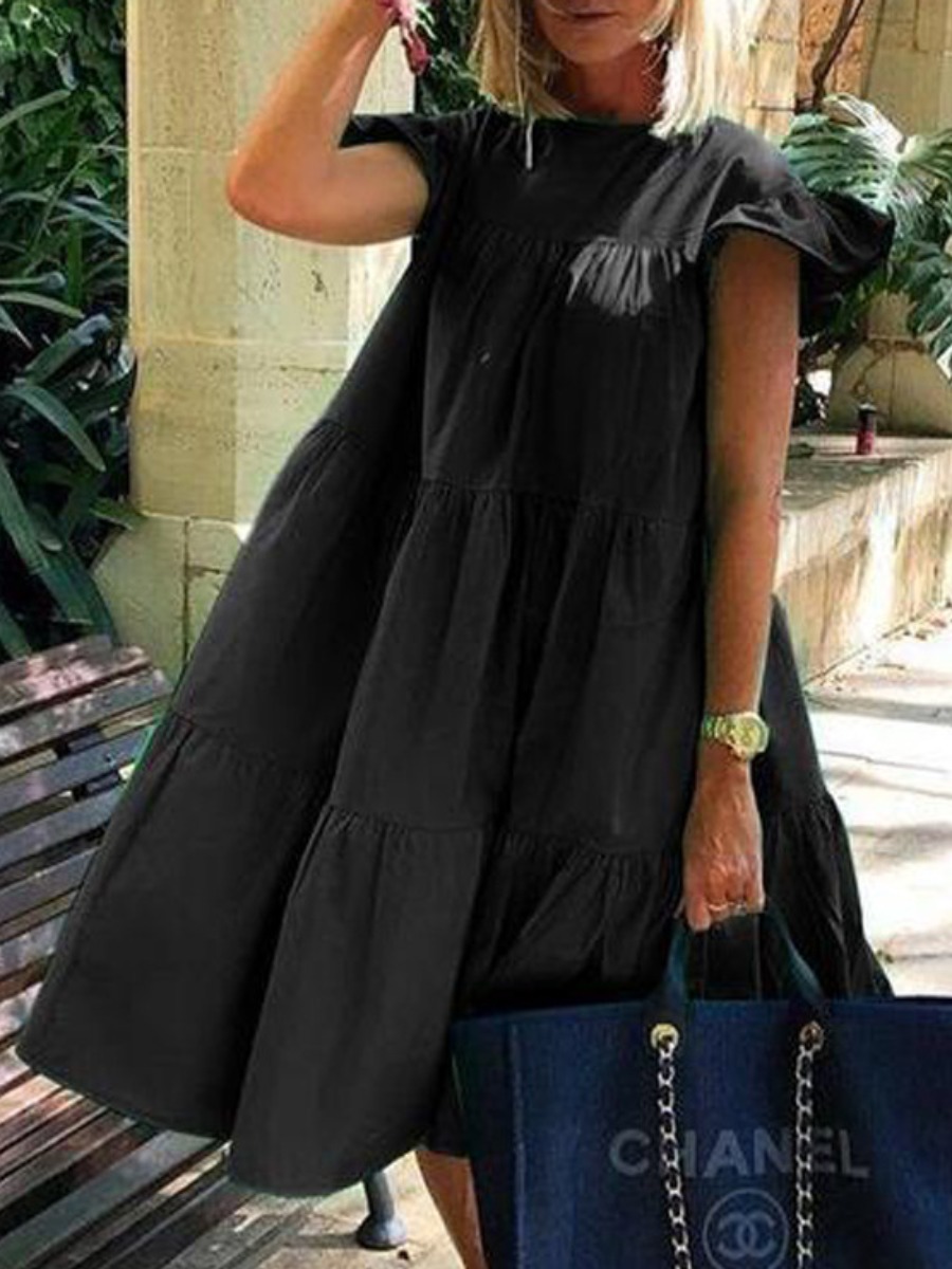 LW Round Neck Ruffle Design A Line Dress