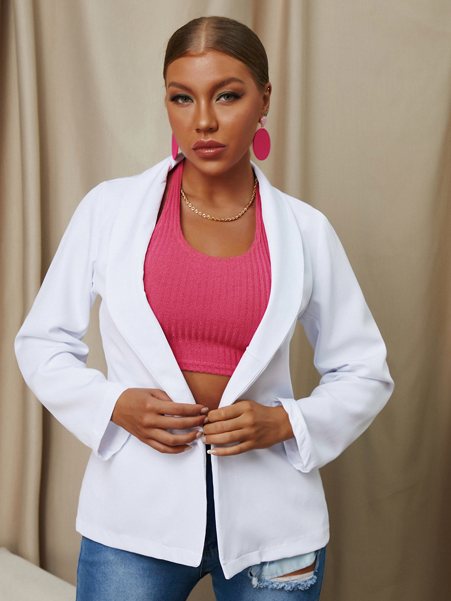 

LW Turndown Collar Pocket Design Blazer, White
