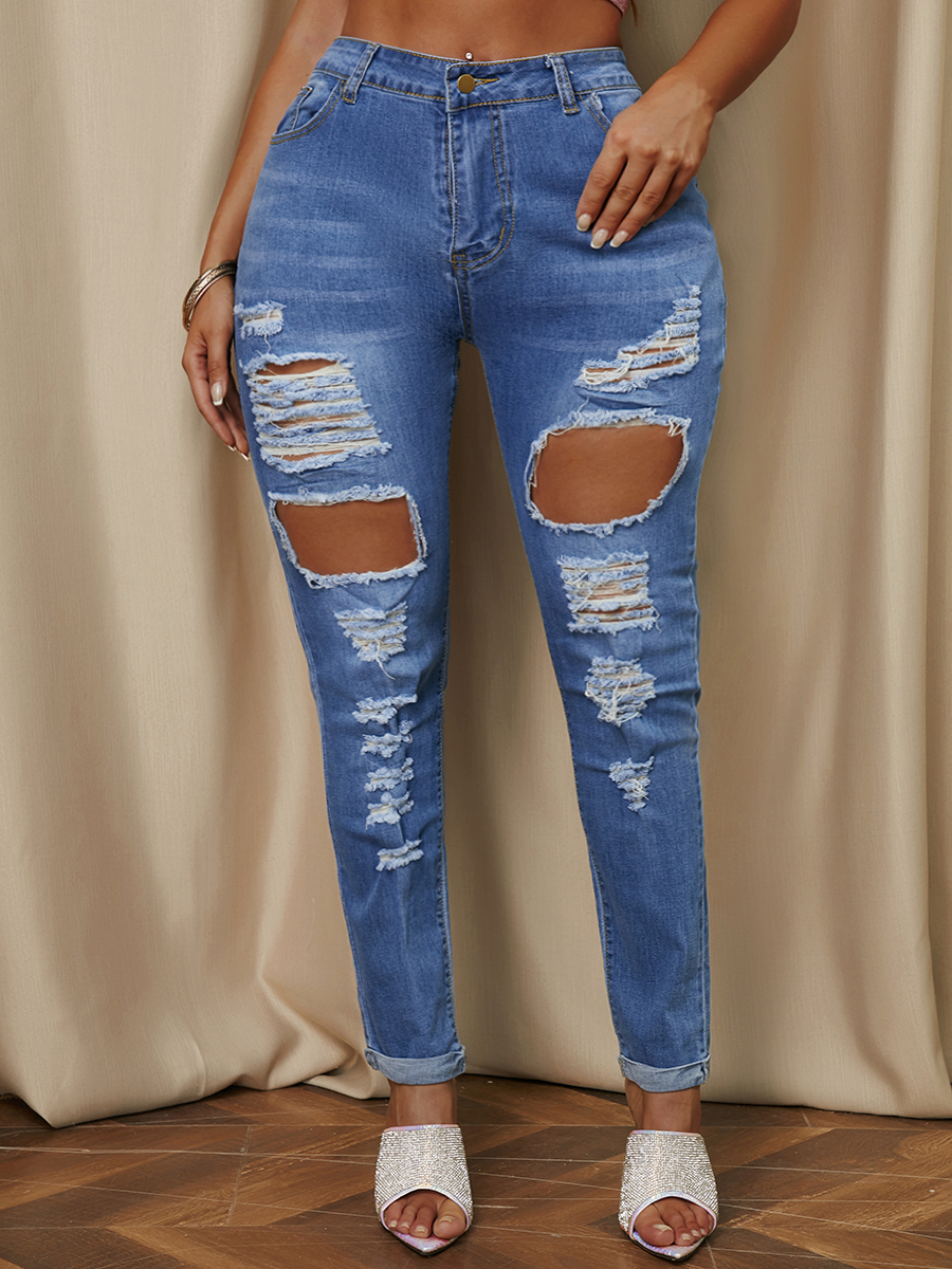 

LW Mid Waist Ripped Jeans, Blue