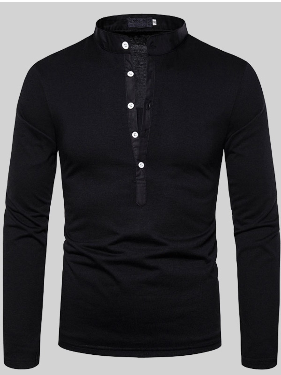 

LW COTTON Men Material Series Button Design T-shirt, Black