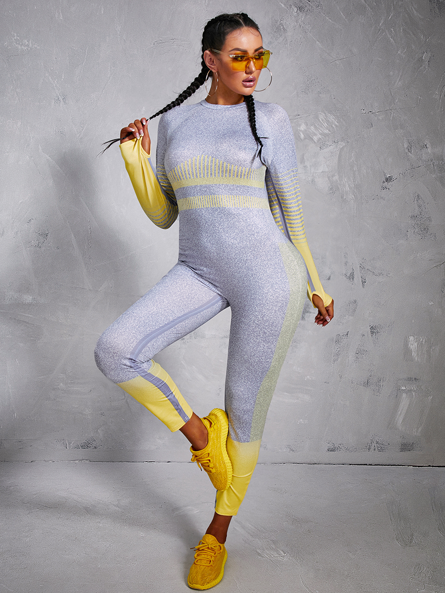

LW Sportswear O Neck Patchwork Grey One-piece Jumpsuit