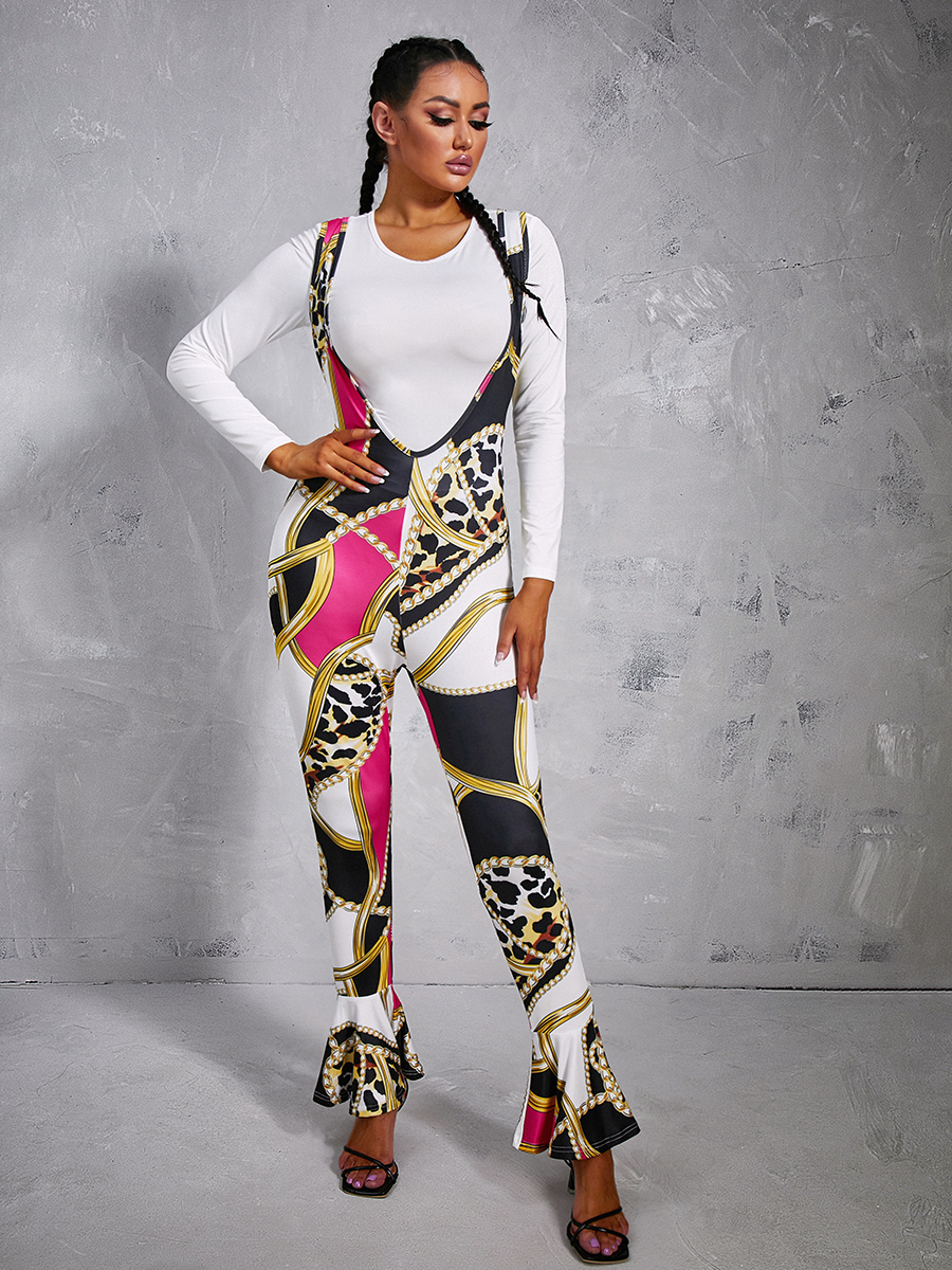 LW Leopard Chain Print Overall Pants Set