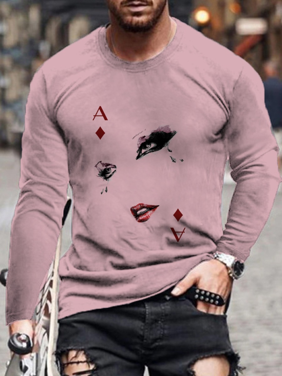 

LW Men Face Letter Print T-shirt, Pink