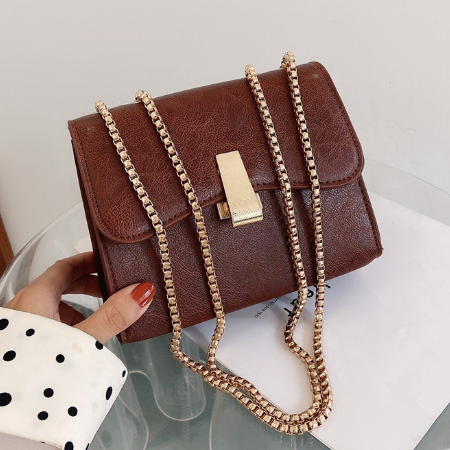

Lovely Metallic Lock Chain Strap Crossbody Bag, Brown