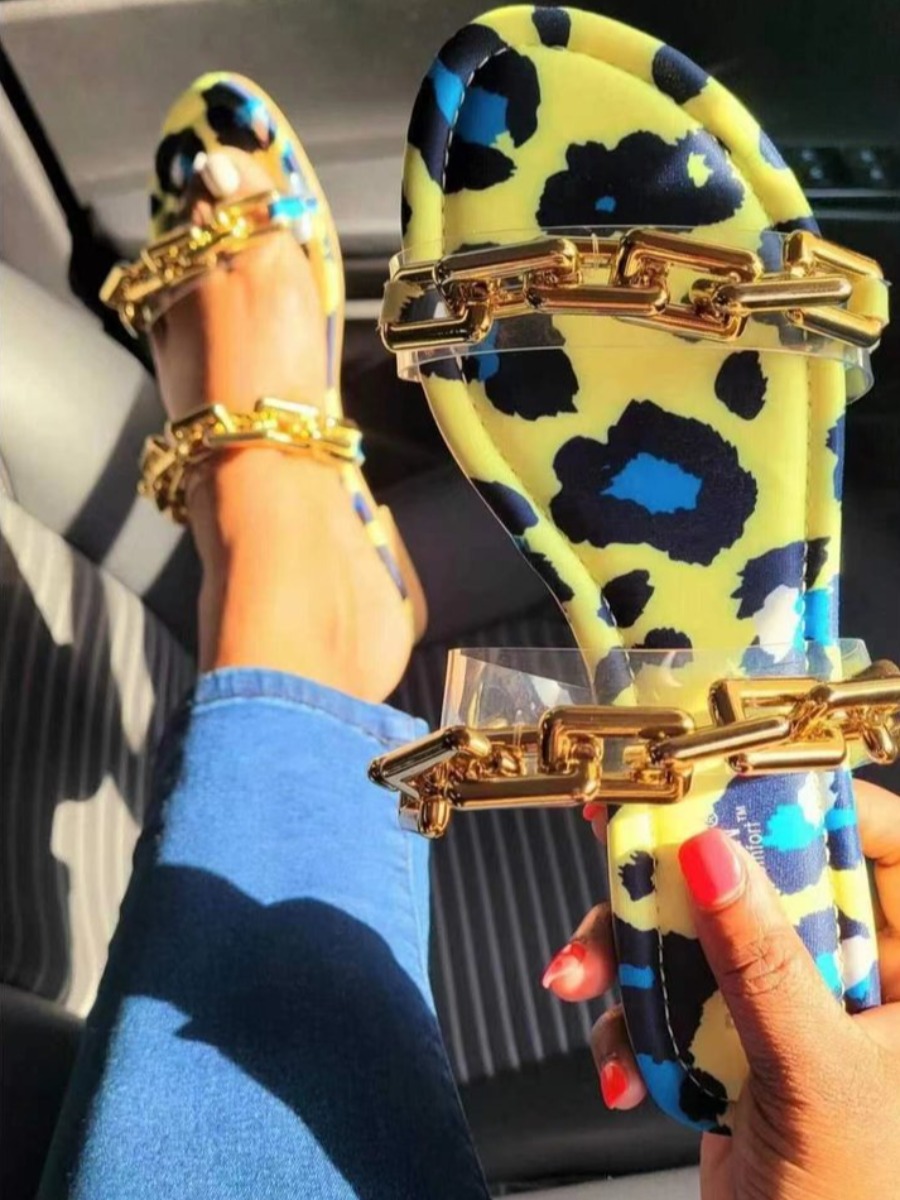 

LW Animal Print Chain Decoration Slippers, Yellow