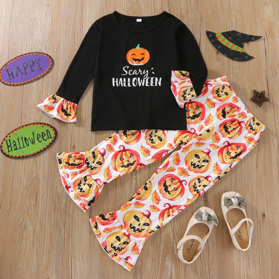 

LW COTTON Girl Material Series Cartoon Letter Print Pants Set, Black