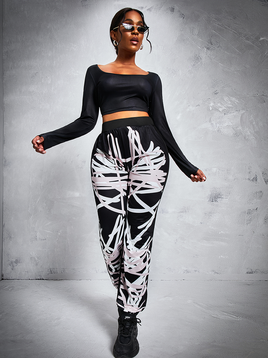 LW Crop Top Print Pants Set