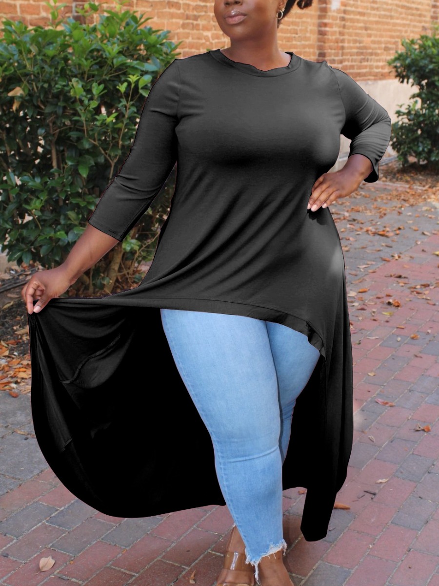 

LW Plus Size Round Neck Asymmetrical T-shirt, Black