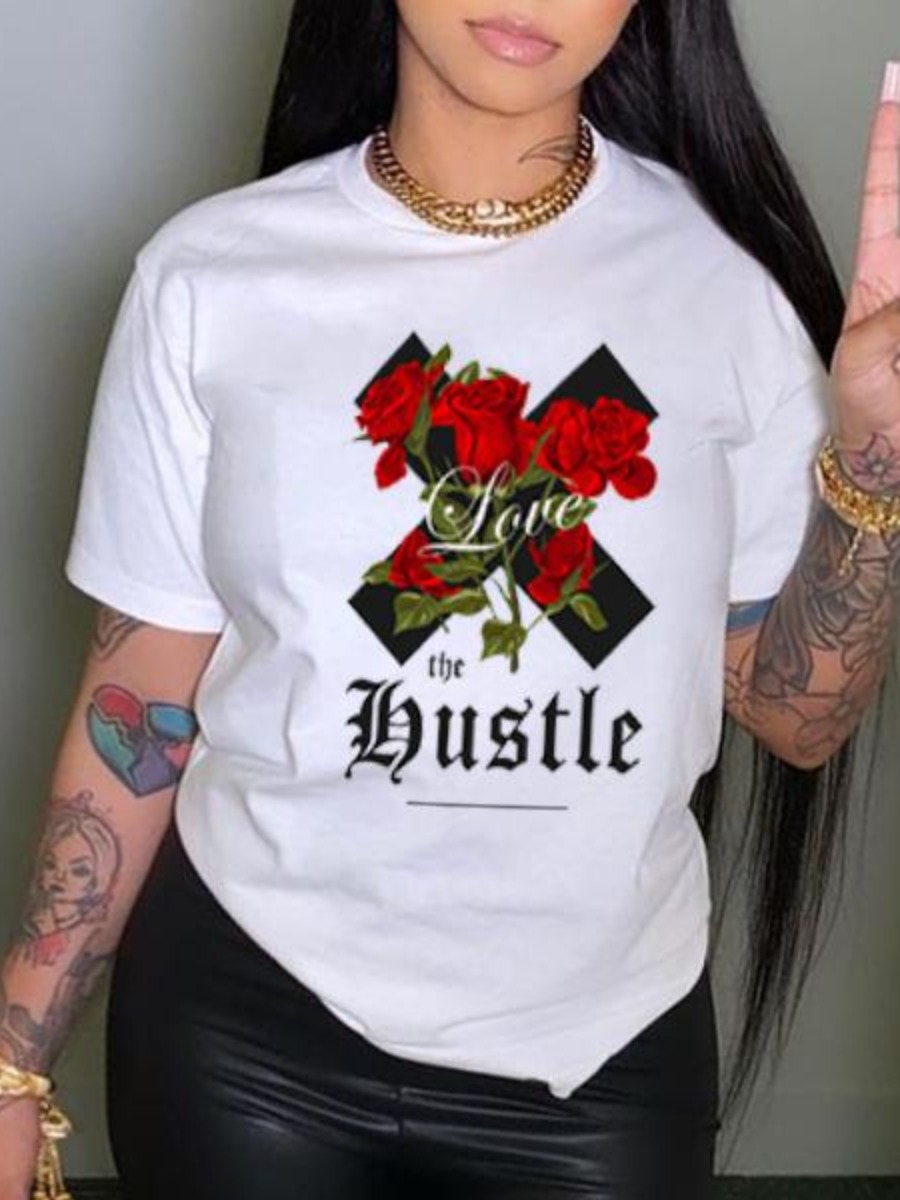 LW Floral Letter Print T-shirt