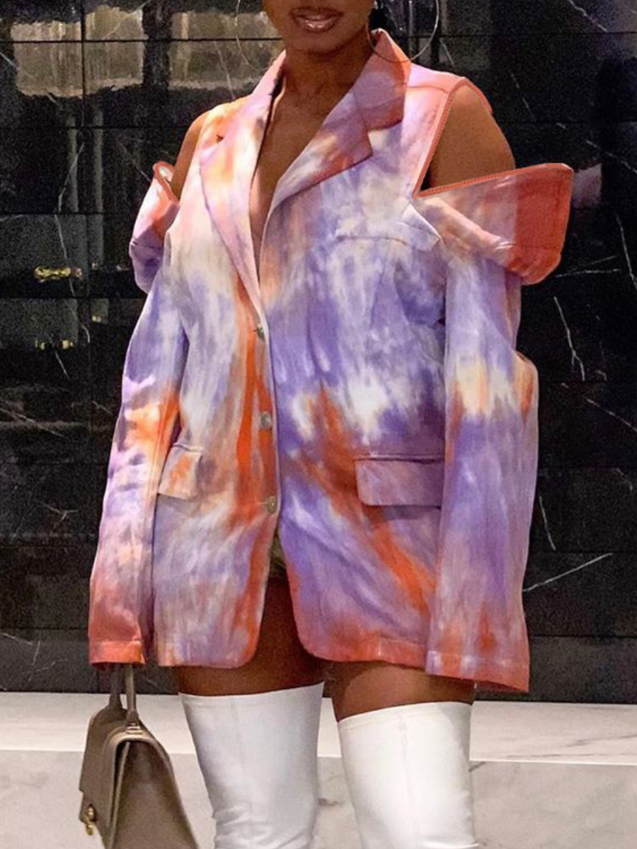 

LW Cold Shoulder Tie-dye Blazer, Multi