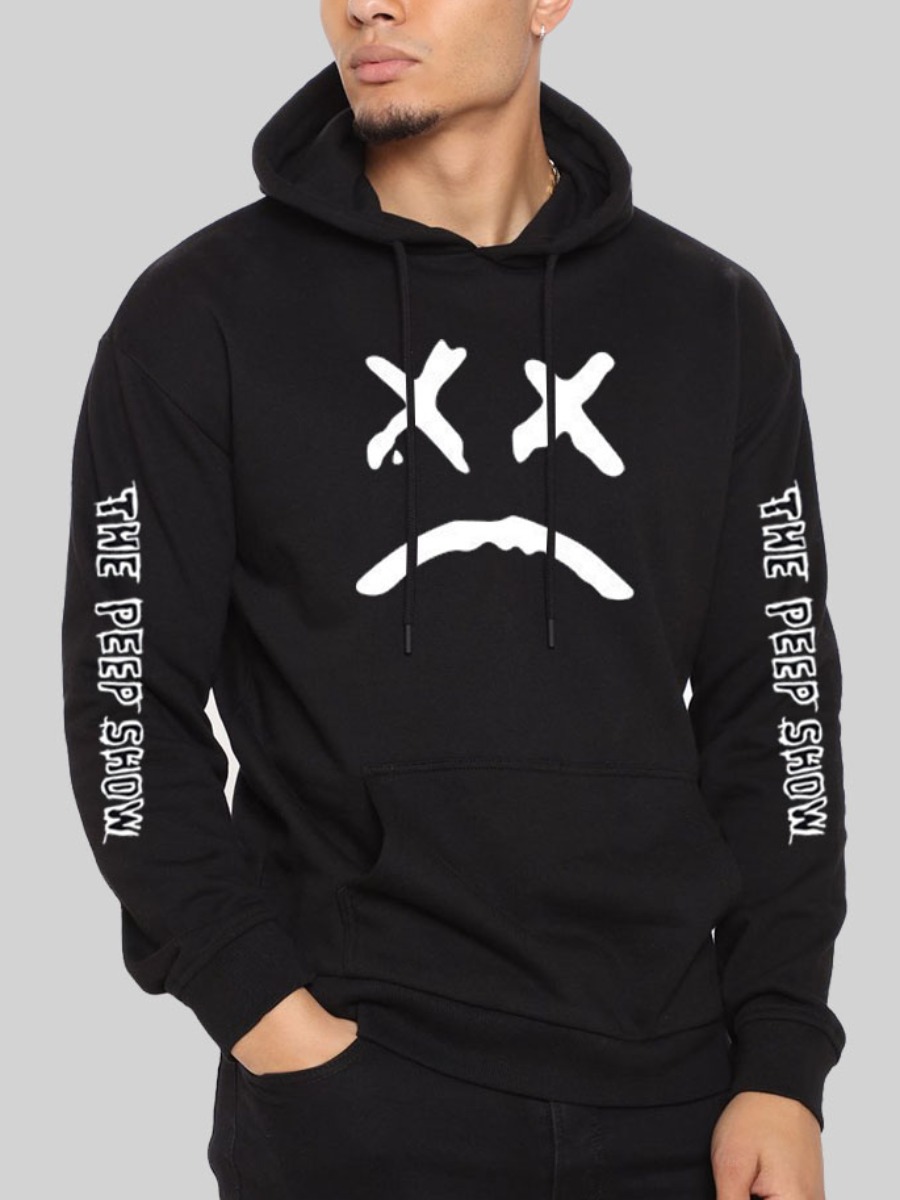 

LW Men Letter Print Oversized Hoodie, Black