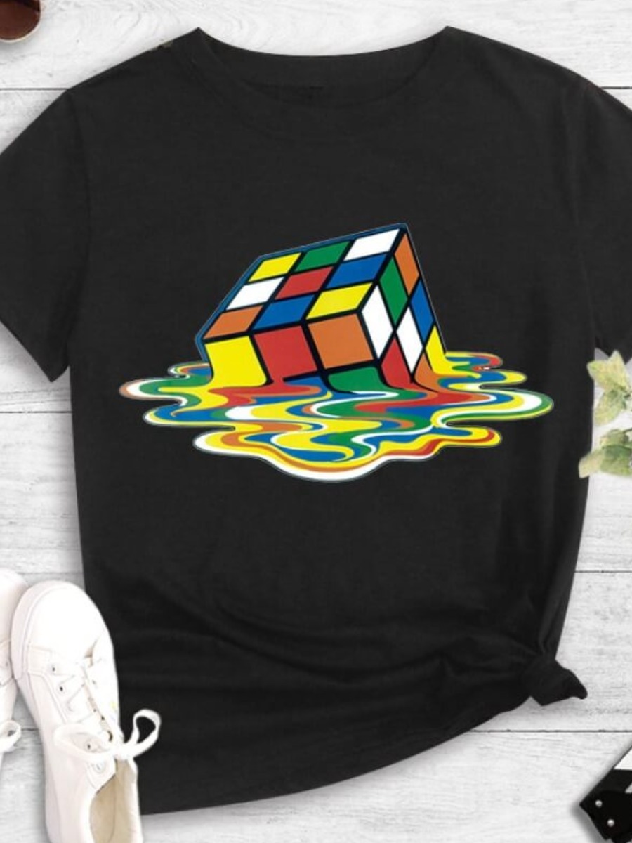 LW Bright Melted Rubik s Cube Print T-shirt