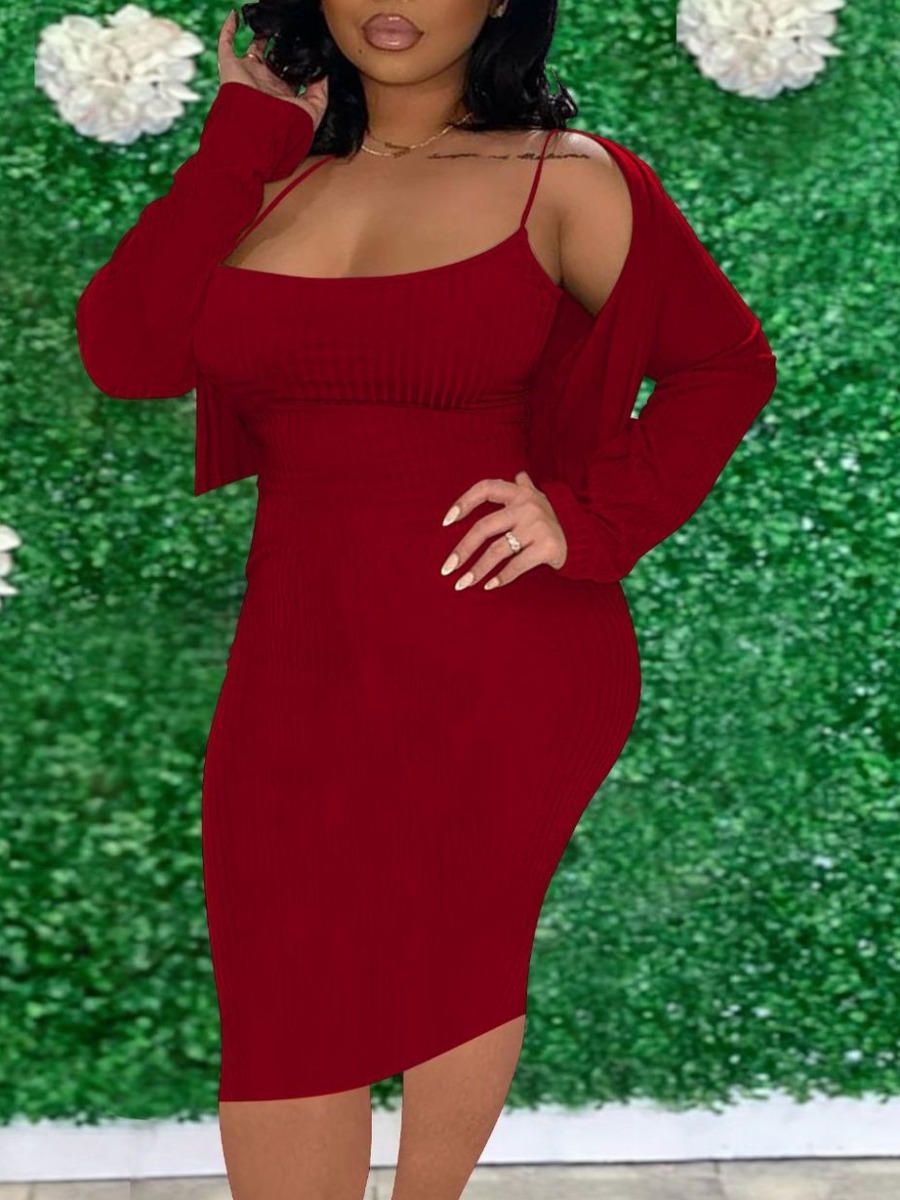 

LW BASICS Bodycon Cami Dress Set, Red