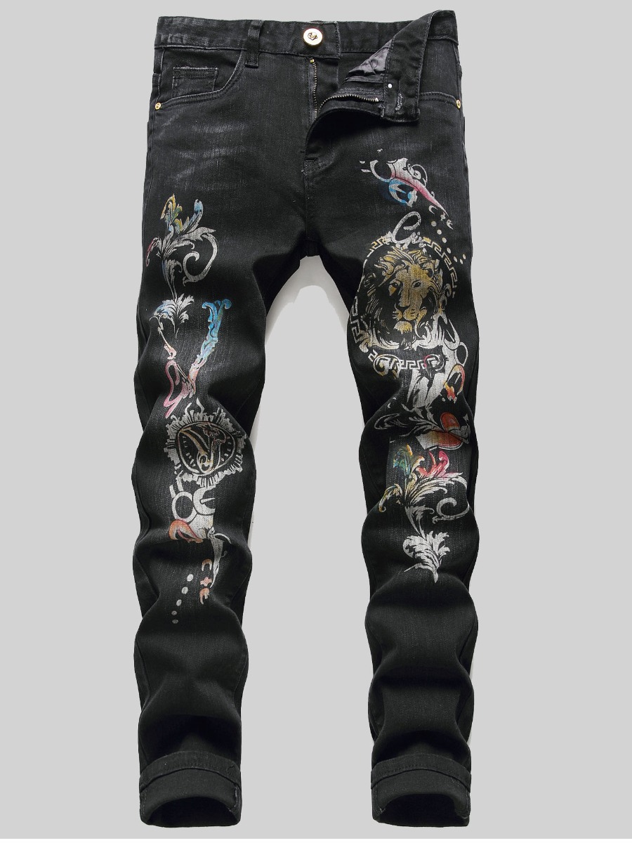 

Lovely Men Graffiti Letter Decoration Jeans, Black