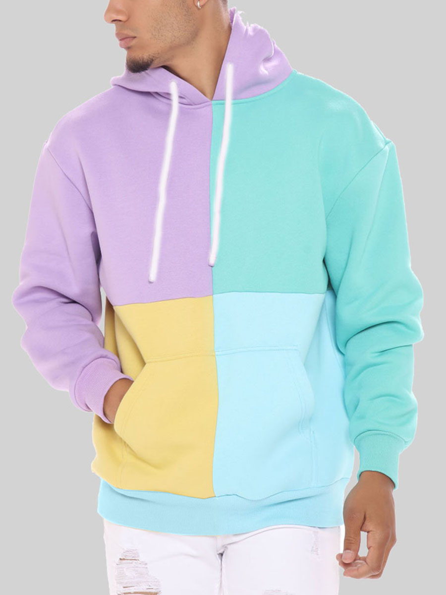 

LW Men Color-lump Kangaroo Pocket Oversized Hoodie, Multi