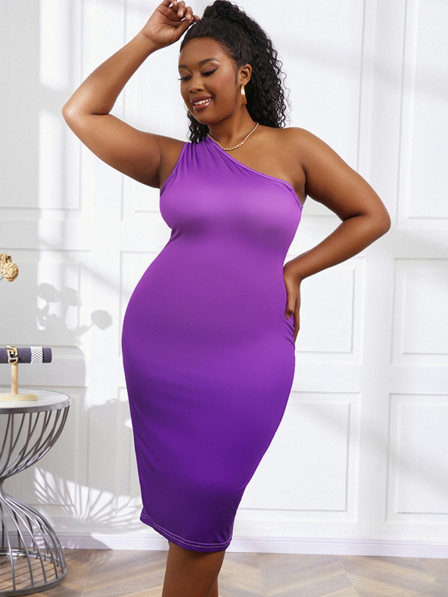 

LW Plus Size One Shoulder Bodycon Dress, Purple