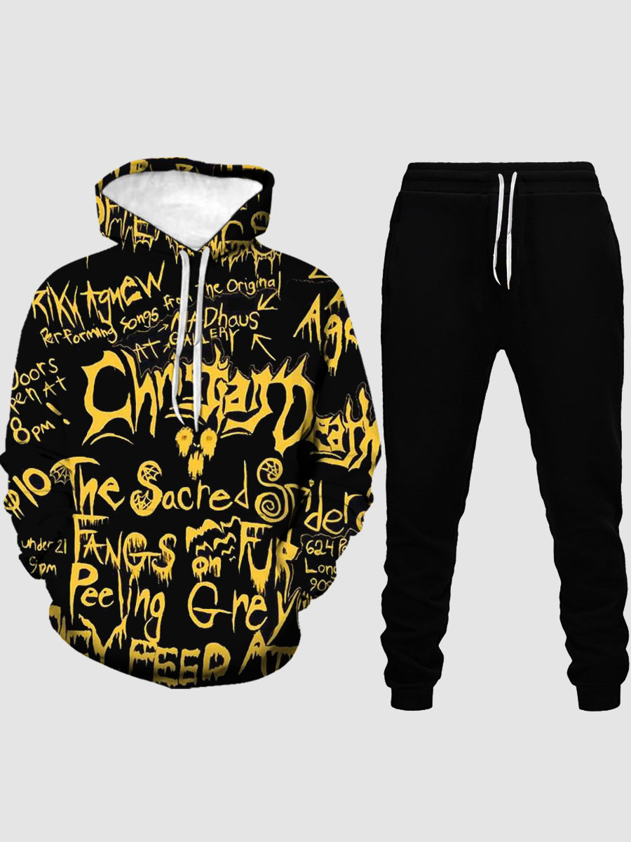 

LW Men Letter Print Drawstring Oversized Pants Se, Black