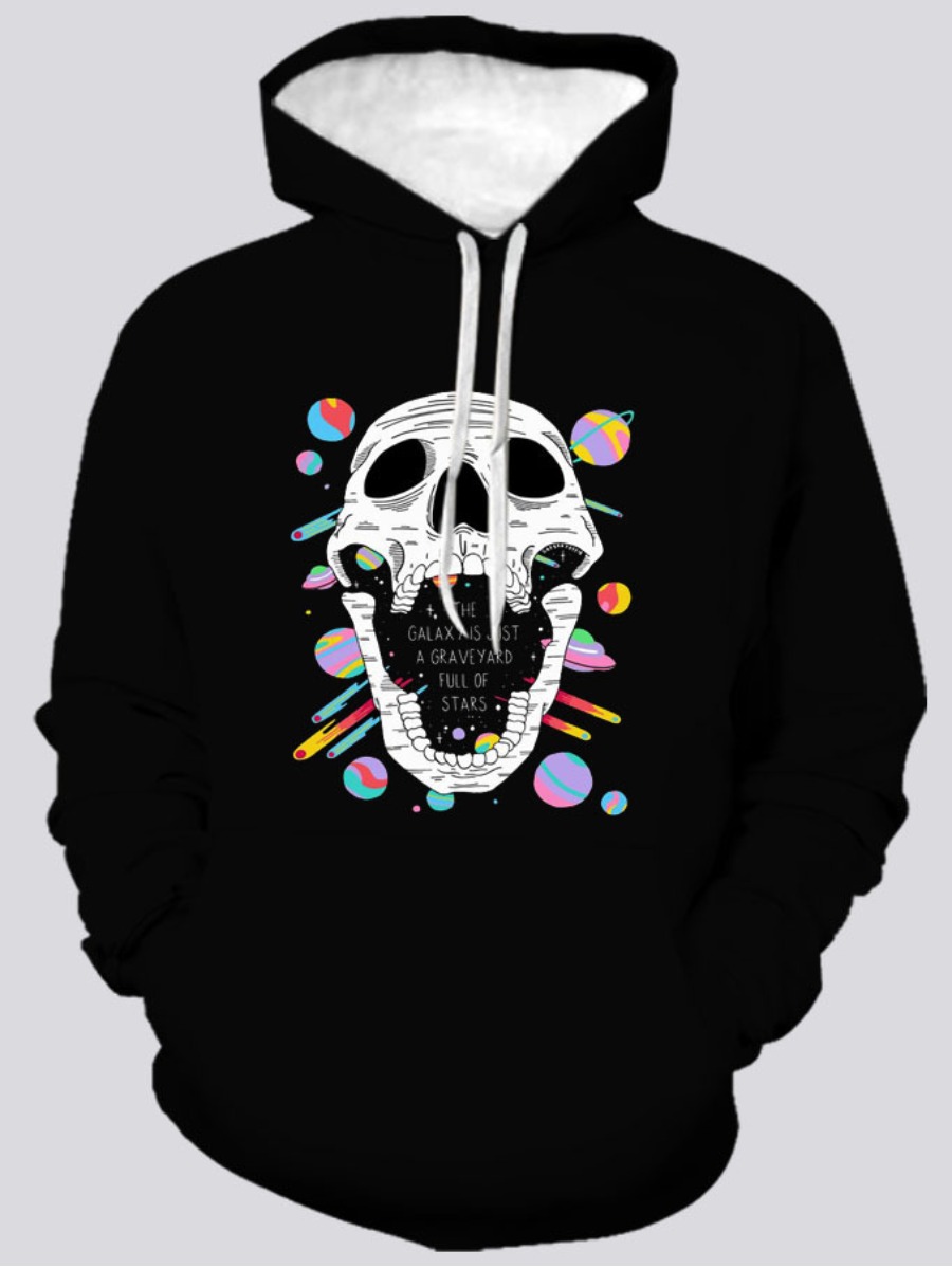 

LW Men Skull Head Print Oversized Hoodie, Black