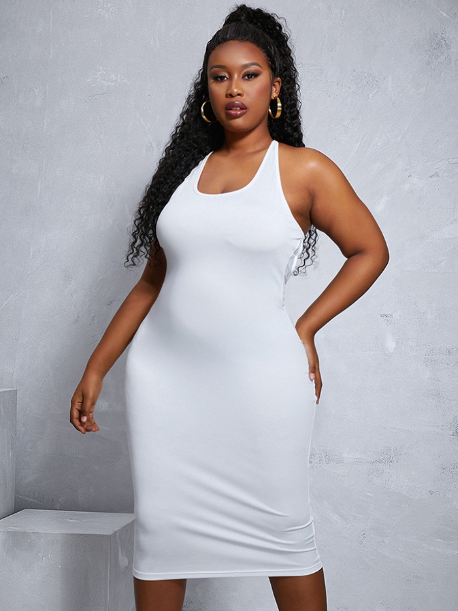 

LW BASIC Plus Size Backless Cross Strap Dress, White