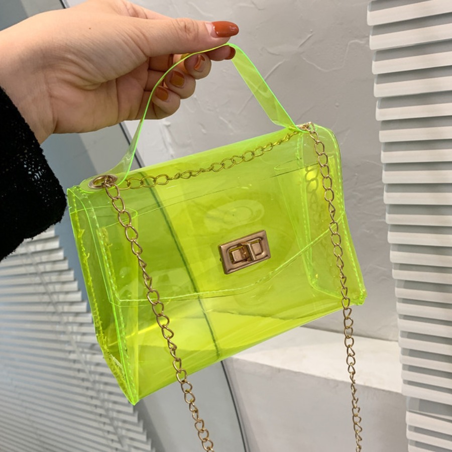 

LW See-through Chain Strap Crossbody Bag, Yellow