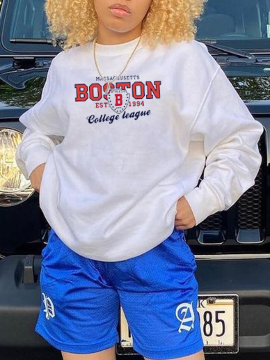 

LW Letter Print Oversized Hoodie, White