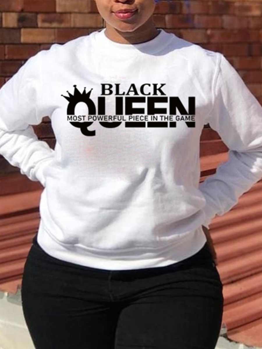 

LW Plus Size Crown Letter Print Hoodie, White