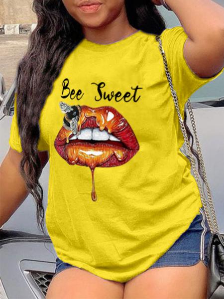 LW Lip Letter Bee Print T-shirt