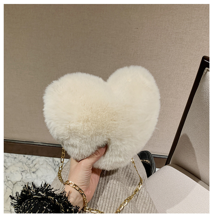 

LW Plush Heart Shape Crossbody Bag, Beige