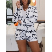 LW Turndown Collar Letter Print Two Piece Shorts S