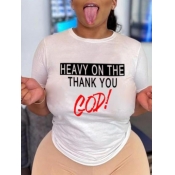 LW Round Neck Letter Print T-shirt