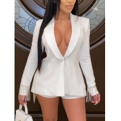 LW Deep V Neck Button Design Two Piece Shorts Set