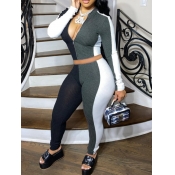 LW Patchwork Rib-Knit Skinny Tracksuit Pants Set