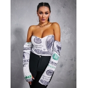 LW SXY Off The Shoulder Money Print White Blouse