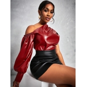 LW Trendy One Shoulder Leather Blouse