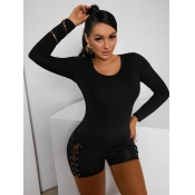 LW SXY  Bandage Hollow-out Design Black One-piece 