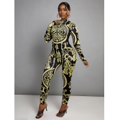 LW Trendy Versace Print Skinny Yellow One-piece Ju