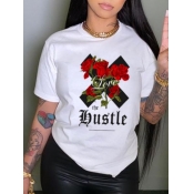 LW Floral Letter Print T-shirt