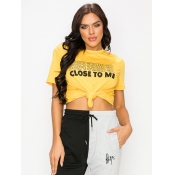 LW Leisure O Neck Letter Print Yellow T-shirt