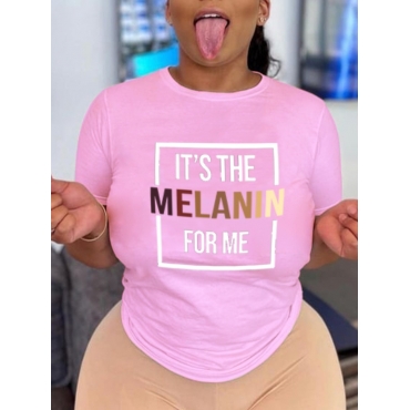 

Lovely Round Neck Letter Print T-shirt, Pink