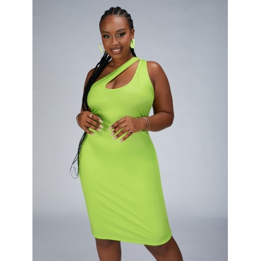 

LW Plus Size Casual One Shoulder Hollow-out Light Green Knee Length Dress