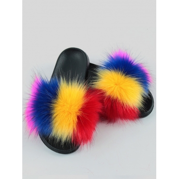 

Lovely Casual Striped Fluffy Multicolor Slippers, Multi